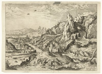 Abraham i Izaak w drodze na miejsce ofiary Pejzaże ze scenami biblijnymi i mitologicznymi (tytuł serii) autorstwa Hieronymus Cock
