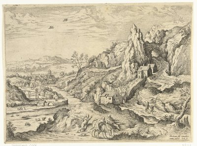 Abraham i Izaak w drodze na miejsce ofiary Pejzaże ze scenami biblijnymi i mitologicznymi (tytuł serii) autorstwa Hieronymus Cock