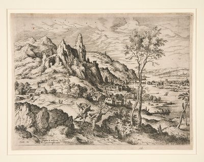 Daphne prześladowana przez Apolla, z Pejzaży ze scenami biblijnymi i mitologicznymi autorstwa Hieronymus Cock
