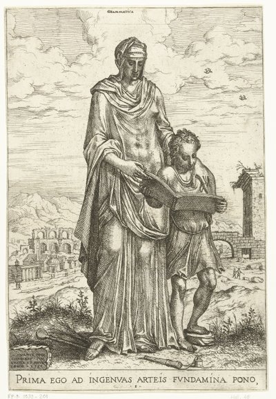 Gramatyka (tytuł na obiekcie) Sztuki wyzwolone i Minerwa, Apollo i Industria (tytuł serii) autorstwa Hieronymus Cock