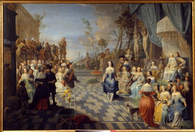 Bal na tarasie pałacu, dawniej zwany balem na dworze Don Juana Austriackiego Obraz Hieronima Janssensa dit le Dancer (1624-1693) (ec.flam.) 1658 nd. 1,14x1,7m Lille, Muzeum Sztuk Pięknych autorstwa Hieronymus Janssens