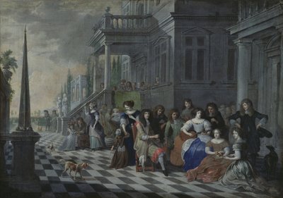 Postacie grające muzykę przed pałacem, 1672 autorstwa Hieronymus Janssens