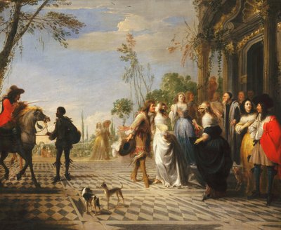 Przypowieść o synu marnotrawnym — syn marnotrawny opuszcza dom autorstwa Hieronymus Janssens