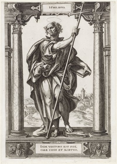 Św. Filip S. Philippvs (tytuł na obiekcie) Chrystus i dwunastu apostołów i św. Paweł (tytuł serii) autorstwa Hieronymus Wierix