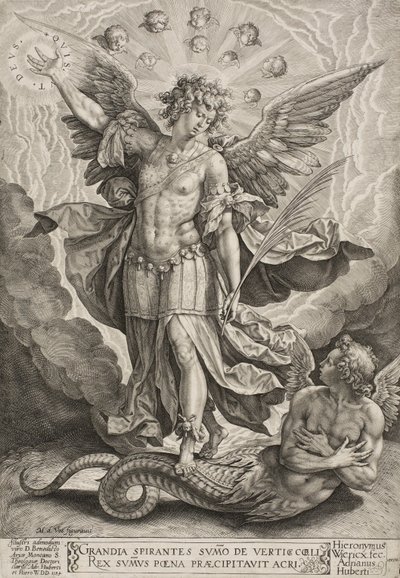 Św. Michał triumfujący nad smokiem, 1584 autorstwa Hieronymus or Jerome Wierix
