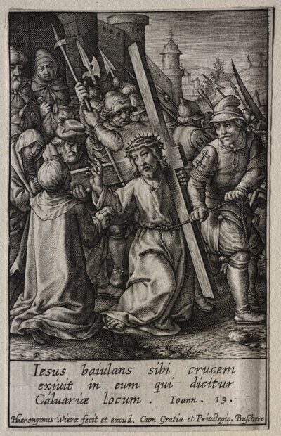 Pasja: Chrystus dźwigający krzyż. autorstwa Hieronymus or Jerome Wierix