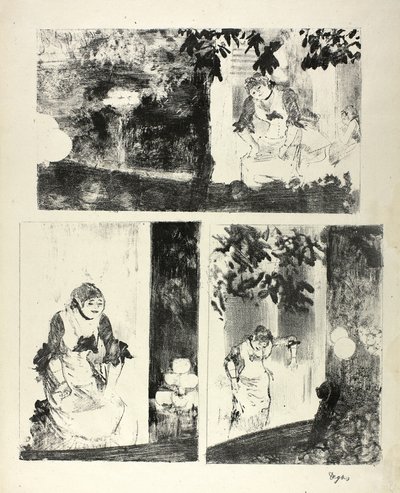 Mlle Bécat w Café des Ambassadeurs: Trzy motywy autorstwa Hilaire Germain Edgar Degas