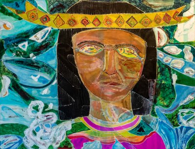 Amazonas-Shaman Olivia Arevalo, 2022 (farba i farba na jedwabiu) autorstwa Hilary Simon