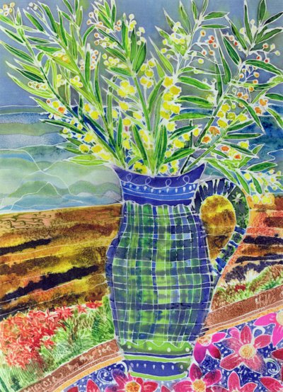Mimosa for my Mother (kolorowe tusze na jedwabiu) autorstwa Hilary Simon