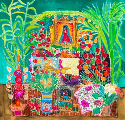 Sanktuarium, Święto Zmarłych, Oaxaca, 2023 (barwniki na jedwabiu) autorstwa Hilary Simon
