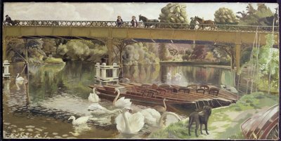Łabędzie, Cookham Bridge (olej na płótnie) autorstwa Hilda Carline
