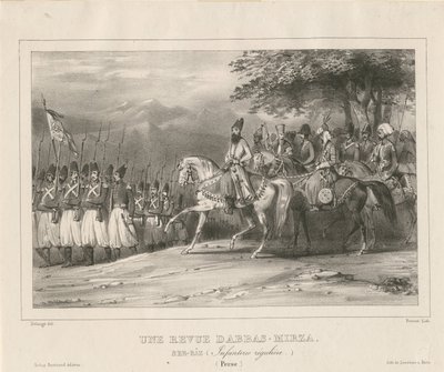 Książę, feldmarszałek Abbas Mirza 1789-1833 przeprowadza inspekcję pułku piechoty, 1835 autorstwa Hippolyte Bellange