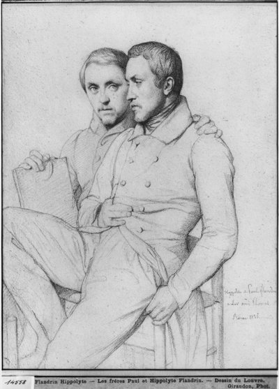 Podwójny portret Hippolyte i Paul Flandrin, 1835 (czarny ołów na papierze) autorstwa Hippolyte Flandrin