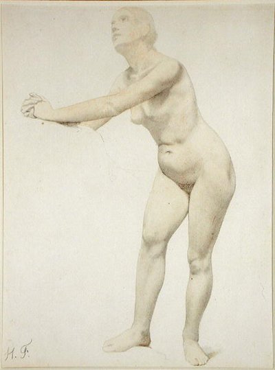 Akt (ołówek i akwarela na papierze) autorstwa Hippolyte Flandrin