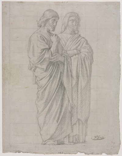 Dwie stojące postacie (studium dla lewej części Misji Apostołów) autorstwa Hippolyte Jean Flandrin