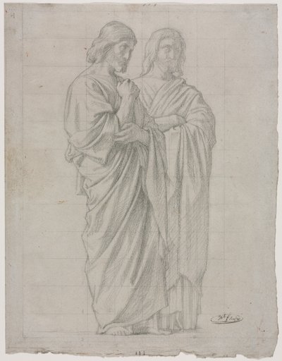 Studium dwóch stałych postaci dla lewej części Misji Apostołów, 1860. autorstwa Hippolyte Jean Flandrin