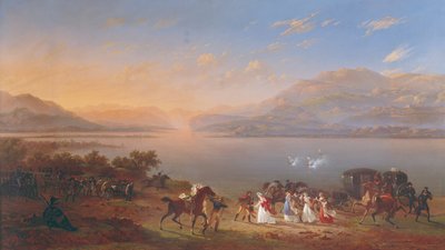 Cesarzowa Józefina (1763-1814) przybywająca z wizytą do Napoleona (1769-1821) we Włoszech nad brzegiem jeziora Garda autorstwa Hippolyte Lecomte