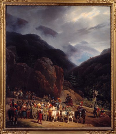 Powrót bitwy pod Marignan Armees z Francois I powracającego z Marignan (Maregnano) w dniu 14.09.1515. Obraz Hippolyte