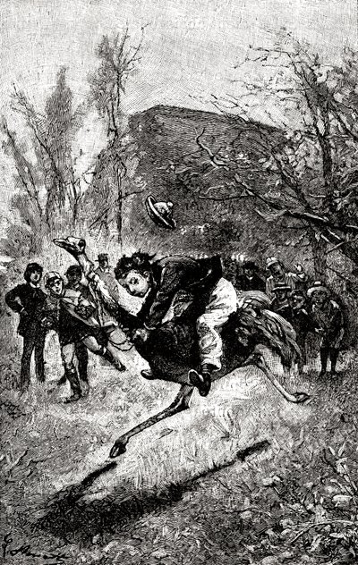Młoda Służba jedzie na strusiu. Rytownictwo autorstwa Hippolyte Leon Benett