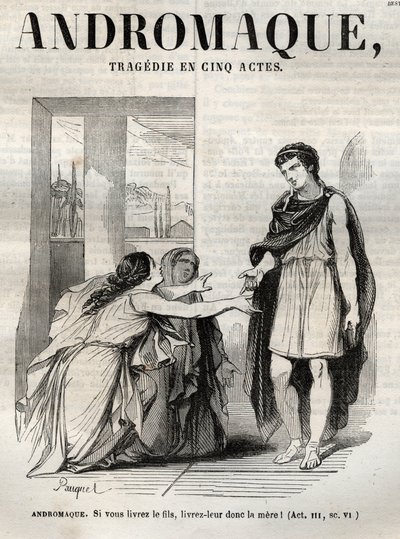 Tragedia Andromańska w pięciu aktach - grawerowanie w „Oeuvres de Jean Racine” z ilustracjami Pauqueta i uwagą Emile de La Bedolliere - 1851 autorstwa Hippolyte Louis Pauquet