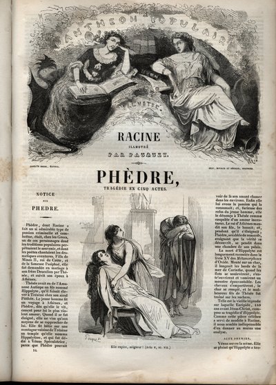 Fedra, Jean Racine (1639-1699 - grawerowanie w ""Dziełach Jeana Racine""" zilustrowane przez Pauqueta i uwaga Emile de La Bedolliere - 1851 autorstwa Hippolyte Louis Pauquet