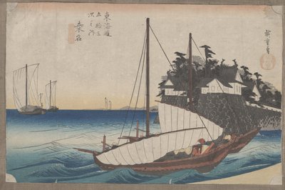 Nr 43 „Kuwana: Przejście Shichiri” z 53 stacji Tokaido (drzewryt) autorstwa Hirokage Utagawa