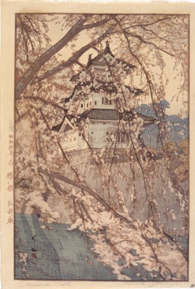 Zamek Hirosaki (kolorowy drzeworyt) autorstwa Hiroshi Yoshida