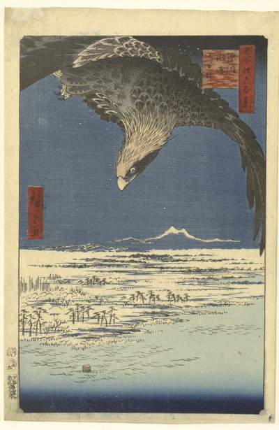 Równina Jumantsubo w Susaki niedaleko Fukagawa Fukagawa Susaki Jumantsubo (tytuł na obiekcie) Sto słynnych twarzy na Edo (tytuł serii) Meisho Edo hyakkei (tytuł serii na obiekcie) autorstwa Hiroshige (I) , Utagawa