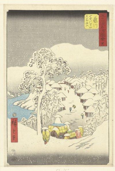 Fujikawa, górska wioska zwana także Fujiyama Fujikawa sanchu no sato Fujiyama (tytuł na obiekcie) Znane twarze na 53 stacjach (tytuł serialu) Gojusan tsugi meisho zue (tytuł serii na obiekcie) autorstwa Hiroshige (I) , Utagawa