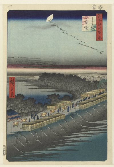 Widok Nihondy przez Yoshiwara Yoshiwara Nihonzutsumi (tytuł na obiekcie) Sto słynnych twarzy na Edo (tytuł serii) Meisho Edo hyakkei (tytuł serii na obiekcie) autorstwa Hiroshige (I) , Utagawa