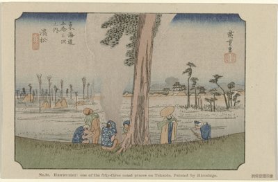 Hamamatsu Nr 30. Hawawatsu: jedno z pięćdziesięciu trzech znanych miejsc na Tokaido, namalowane przez Hiroshige De Tôkaido van Hiroshige (tytuł serii) Hiroshige no fude Tôkaidô (tytuł serii na obiekcie) autorstwa Hiroshige (I) , Utagawa