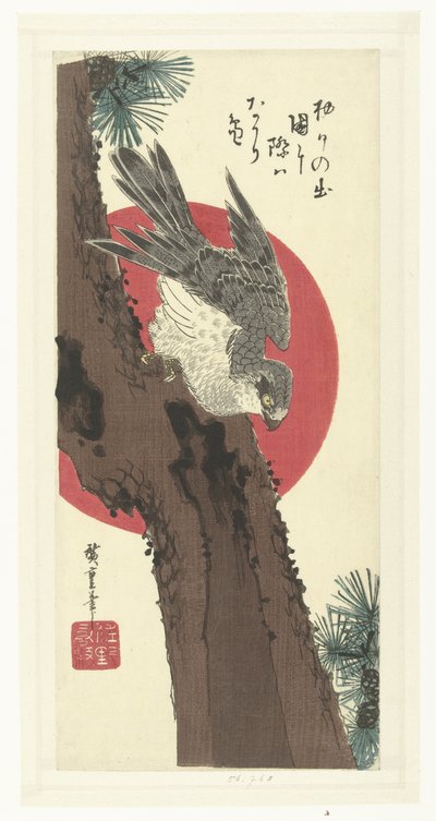 Jastrząb na sośnie autorstwa Hiroshige (I) , Utagawa