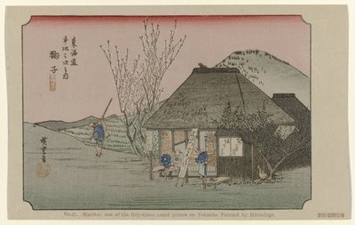 Mariko Nr 21. Mariko: jedno z pięćdziesięciu trzech znanych miejsc na Tokaido, namalowane przez Hiroshige De Tôkaido van Hiroshige (tytuł serii) Hiroshige no fude Tôkaidô (tytuł serii na obiekcie) autorstwa Hiroshige (I) , Utagawa