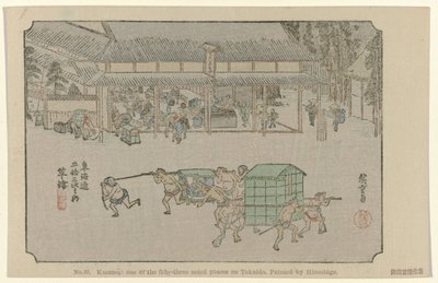Nr 53. Kusatsu: jedno z pięćdziesięciu trzech odnotowanych miejsc na Tokaido, namalowane przez Hiroshige De Tôkaido van Hiroshige (tytuł serii) Hiroshige no fude Tôkaidô (tytuł serii na obiekcie) autorstwa Hiroshige (I) , Utagawa