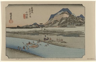Odawara Nr 10. Obawara: jedno z pięćdziesięciu trzech odnotowanych miejsc na Tokaido. Malowane przez Hiroshige (tytuł na obiekcie) De Tôkaido van Hiroshige (tytuł serii) Hiroshige no fude Tôkaidô (tytuł serii na obiekcie) autorstwa Hiroshige (I) , Utagawa