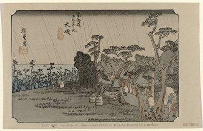 Oiso Nr 9. Oiso: jedno z pięćdziesięciu trzech odnotowanych miejsc na Tokaido. Malowane przez Hiroshige (tytuł na obiekcie) De Tôkaido van Hiroshige (tytuł serii) Hiroshige no fude Tôkaidô (tytuł serii na obiekcie) autorstwa Hiroshige (I) , Utagawa