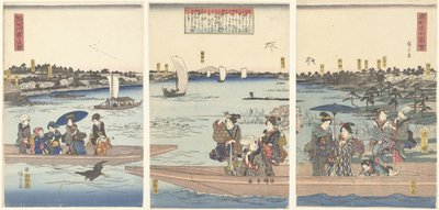 Promy na rzece Sumida Sumidagawa watashi no zu (tytuł na obiekcie) Słynne widoki wschodniej stolicy (tytuł serii) Toto meisho zue (tytuł serii na obiekcie) autorstwa Hiroshige (I) , Utagawa