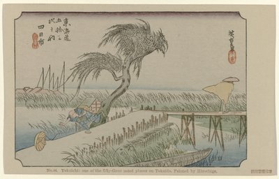 Yokaichi No. 44. Yokaichi: oue of the fifty-three noted places on Tokaido, painted by Hiroshige (title on object) De Tôkaidô van Hiroshige (series title) Hiroshige no fude Tôkaidô (series title on object) autorstwa Hiroshige (I) , Utagawa