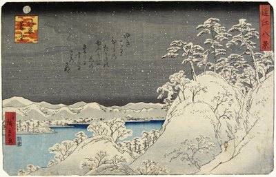 Wieczorny śnieg na górze Hira, styczeń 1859 autorstwa Hiroshige II