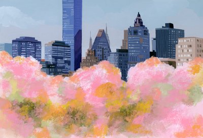 Nowy Jork i kwiaty wiśni、2016， autorstwa Hiroyuki Izutsu