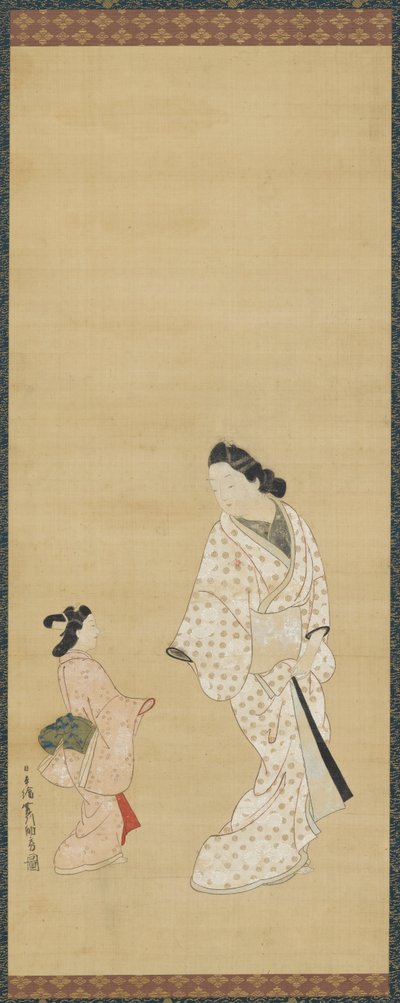 Yujo i dziewczyna, 1688-1697. autorstwa Hishikawa Morofusa