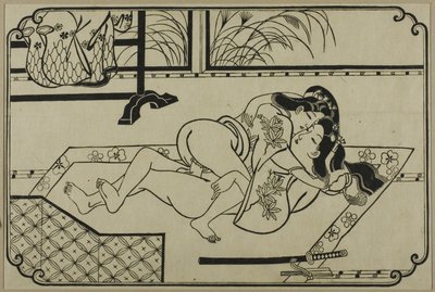Arkusz z albumu shunga autorstwa Hishikawa Moronobu