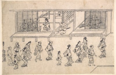 Scena uliczna w Yoshiwarze autorstwa Hishikawa Moronobu