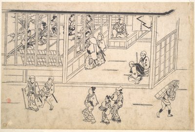 Scena uliczna w Yoshiwarze autorstwa Hishikawa Moronobu