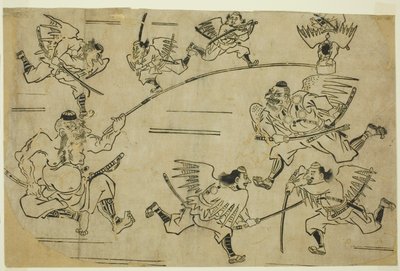 Król Tengu szkoli swoich uczniów autorstwa Hishikawa Moronobu