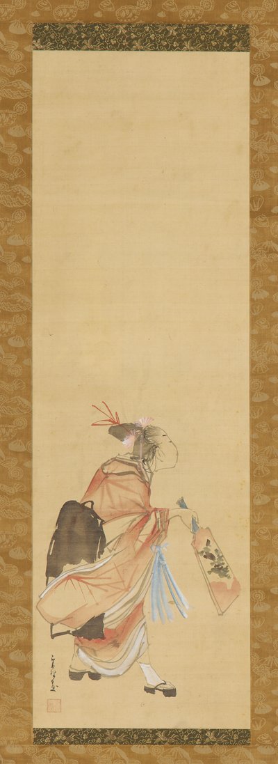 Dziewczyna grająca w bitwę i lotkę, 1615-1868. autorstwa Hishikawa Sori