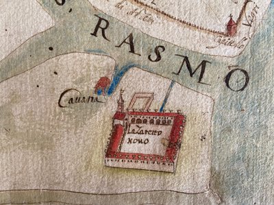 Lazzaretto Nuovo na mapie z XVII wieku. autorstwa Historical Document.