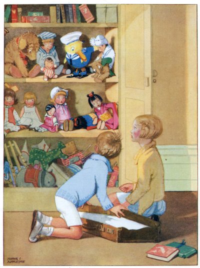 Wszyscy oprócz Charliego wyglądali na nieszczęśliwych, ilustracja z „Josephine Keeps House”, opublikowanej przez Blackie & Co. autorstwa Honor Charlotte Appleton