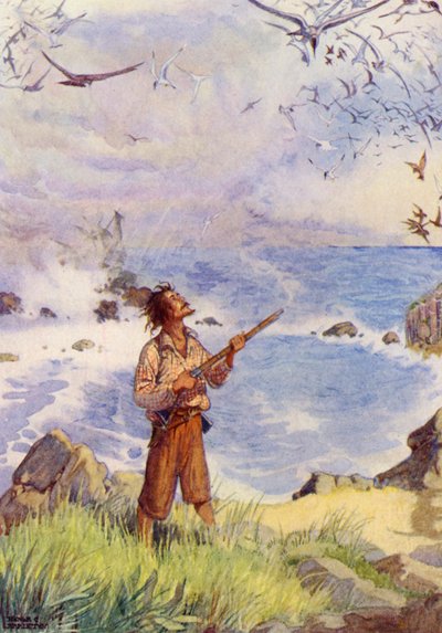 Robinson Crusoe (kolorowa litografia) autorstwa Honor Charlotte Appleton