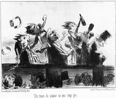 Zabawny pociąg trochę zbyt wesoły: zaczerpnięty z „”Les trains de Plaisir””, serii kreskówek o kolejach Honore Daumiera (1808-1879). „Charivari” autorstwa Honoré Daumier